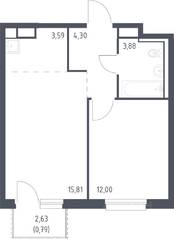 ЖК «Новые Лаврики», планировка 1-комнатной квартиры, 40.37 м²