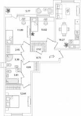 ЖК «Кинопарк», планировка 3-комнатной квартиры, 81.11 м²