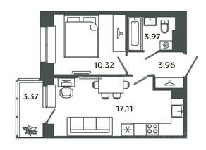 ЖК «Загляденье», планировка 1-комнатной квартиры, 35.36 м²