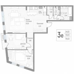 МЖК «Эльйон», планировка 3-комнатной квартиры, 79.90 м²