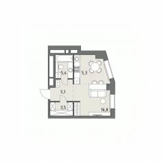 ЖК «Родина Парк», планировка студии, 35.90 м²