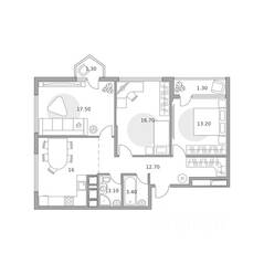 ЖК «Бригантина», планировка 3-комнатной квартиры, 86.80 м²