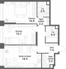 ЖК «Nagatino i-Land», планировка 2-комнатной квартиры, 72.80 м²