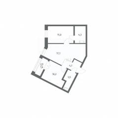 ЖК «NEWПИТЕР», планировка 2-комнатной квартиры, 51.75 м²