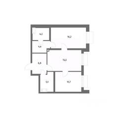 ЖК «Парусная 1», планировка 2-комнатной квартиры, 63.90 м²