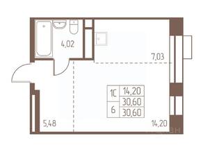 ЖК «Западная Ивантеевка», планировка студии, 30.70 м²