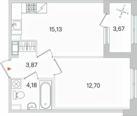 МЖК «Дубровский», планировка 1-комнатной квартиры, 37.72 м²
