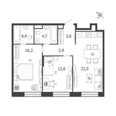 ЖК «Жилой квартал Shagal», планировка 2-комнатной квартиры, 66.40 м²