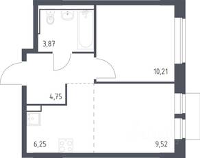 ЖК «Молжаниново», планировка 1-комнатной квартиры, 34.60 м²