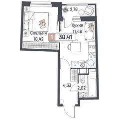 ЖК «Авиатор» (Девяткино), планировка 1-комнатной квартиры, 30.41 м²