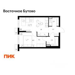 ЖК «Восточное Бутово», планировка 1-комнатной квартиры, 36.00 м²