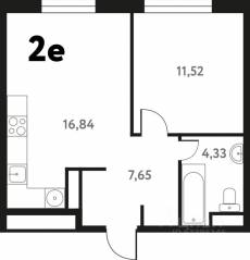 ЖК «Южное Пушкино», планировка 2-комнатной квартиры, 40.43 м²