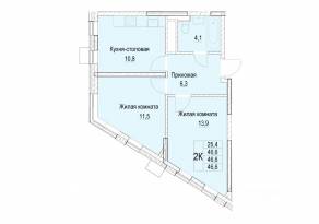 ЖК «Отрадный», планировка 2-комнатной квартиры, 46.60 м²
