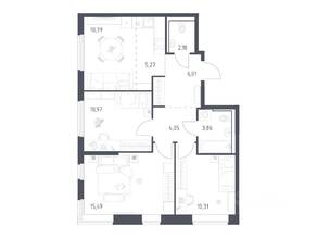 ЖК «Пригород Лесное», планировка 3-комнатной квартиры, 68.53 м²