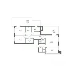 ЖК «Парусная 1», планировка 3-комнатной квартиры, 111.10 м²