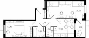 ЖК «Десятка», планировка 2-комнатной квартиры, 57.50 м²