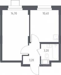 МФК «Люберцы 2023», планировка 1-комнатной квартиры, 31.80 м²