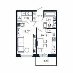 ЖК «Полис ЛАВрики», планировка 1-комнатной квартиры, 32.30 м²