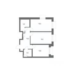 ЖК «Парусная 1», планировка 2-комнатной квартиры, 65.80 м²