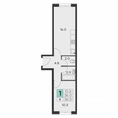 ЖК «Олимп» (Хотьково), планировка 1-комнатной квартиры, 36.00 м²