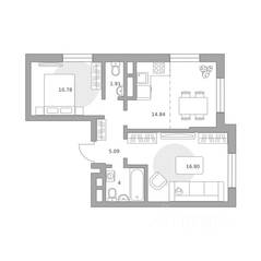 МЖК «Живописный», планировка 2-комнатной квартиры, 53.42 м²