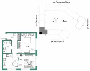 ЖК «Страна.Парковая», планировка 2-комнатной квартиры, 47.77 м²