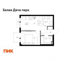 ЖК «Белая Дача парк», планировка 1-комнатной квартиры, 37.20 м²