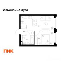ЖК «Ильинские луга», планировка 1-комнатной квартиры, 32.20 м²