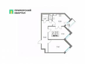 ЖК «Приморский квартал», планировка 2-комнатной квартиры, 67.17 м²