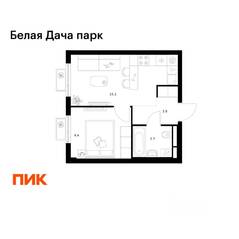ЖК «Белая Дача парк», планировка 1-комнатной квартиры, 32.00 м²