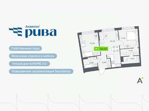 ЖК «Аквилон RIVA», планировка 3-комнатной квартиры, 60.28 м²