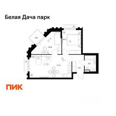 ЖК «Белая Дача парк», планировка 2-комнатной квартиры, 51.40 м²