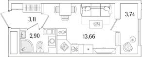 ЖК «Гранат», планировка студии, 21.54 м²