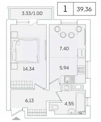 ЖК «Lampo», планировка 1-комнатной квартиры, 38.30 м²