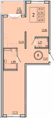 МЖК «Образцовый квартал 16», планировка 2-комнатной квартиры, 62.85 м²