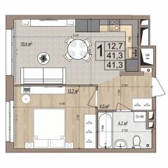 ЖК «Гранд Комфорт», планировка 1-комнатной квартиры, 41.30 м²
