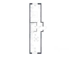 ЖК «Мытищи Парк», планировка 1-комнатной квартиры, 43.60 м²