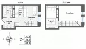 ЖК «Киноквартал», планировка студии, 31.40 м²