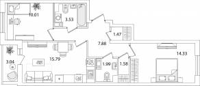 ЖК «Кинопарк», планировка 2-комнатной квартиры, 58.10 м²