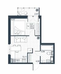 ЖК «Ново-Антропшино», планировка 1-комнатной квартиры, 29.01 м²