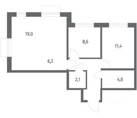 ЖК «Парусная 1», планировка 3-комнатной квартиры, 59.60 м²