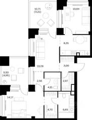 ЖК «Nova», планировка 2-комнатной квартиры, 77.56 м²