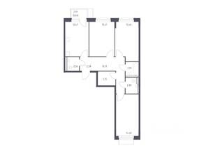 ЖК «Новое Внуково», планировка 3-комнатной квартиры, 79.22 м²