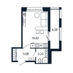 ЖК «Полис Новоселье», планировка студии, 25.10 м²