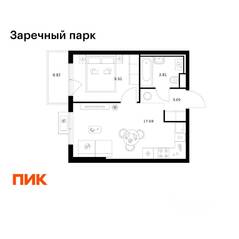 ЖК «Заречный парк», планировка 1-комнатной квартиры, 34.92 м²