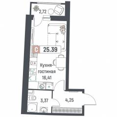 ЖК «Авиатор» (Девяткино), планировка студии, 25.39 м²
