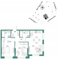 ЖК «Страна.Парковая», планировка 2-комнатной квартиры, 67.36 м²