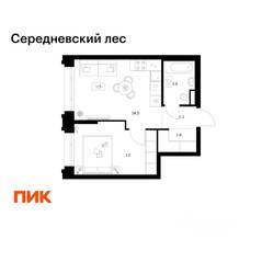 ЖК «Середневский лес», планировка 1-комнатной квартиры, 37.10 м²