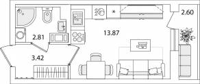 ЖК «Кинопарк», планировка студии, 21.40 м²