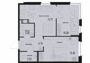 ЖК «ID Murino III», планировка 2-комнатной квартиры, 47.21 м²